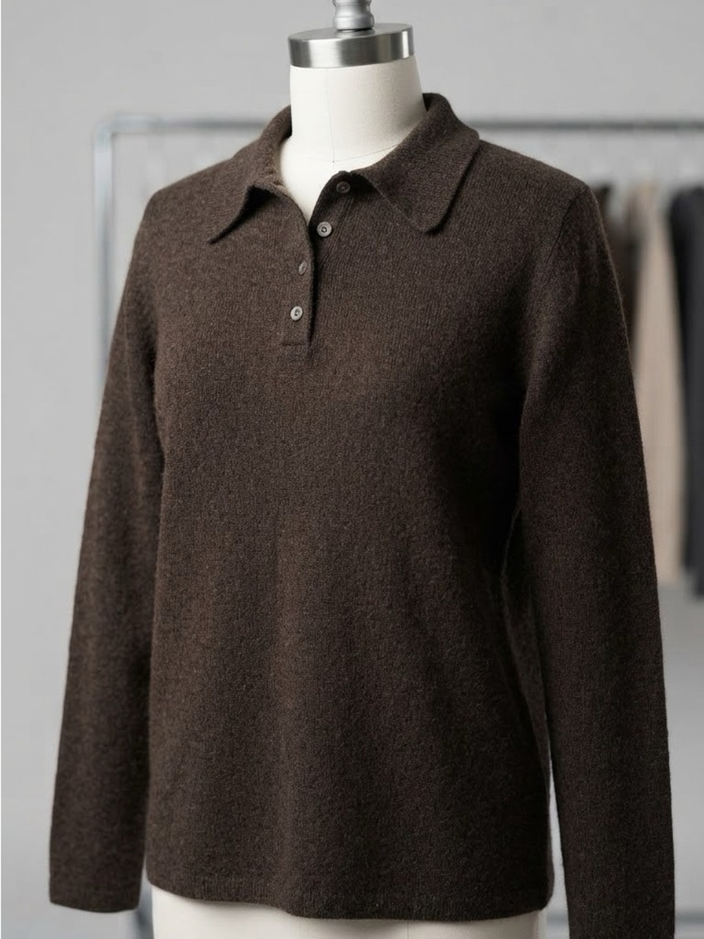 Vintage Jacob 100% Virgin Lambswool Brown Collared Polo Sweater - Size M